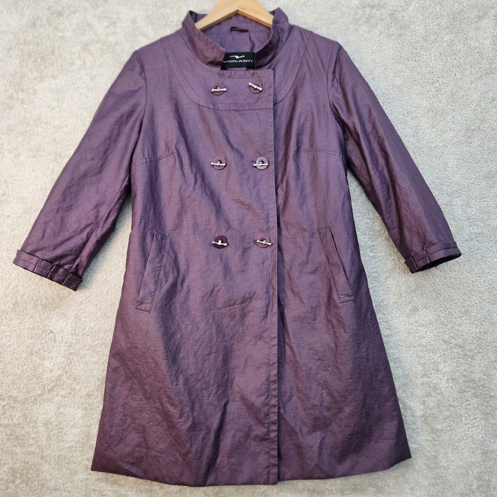 Violanti Visconf Italy Linen Blend Trench Coat‎ Womens IT 44 Purple Designer